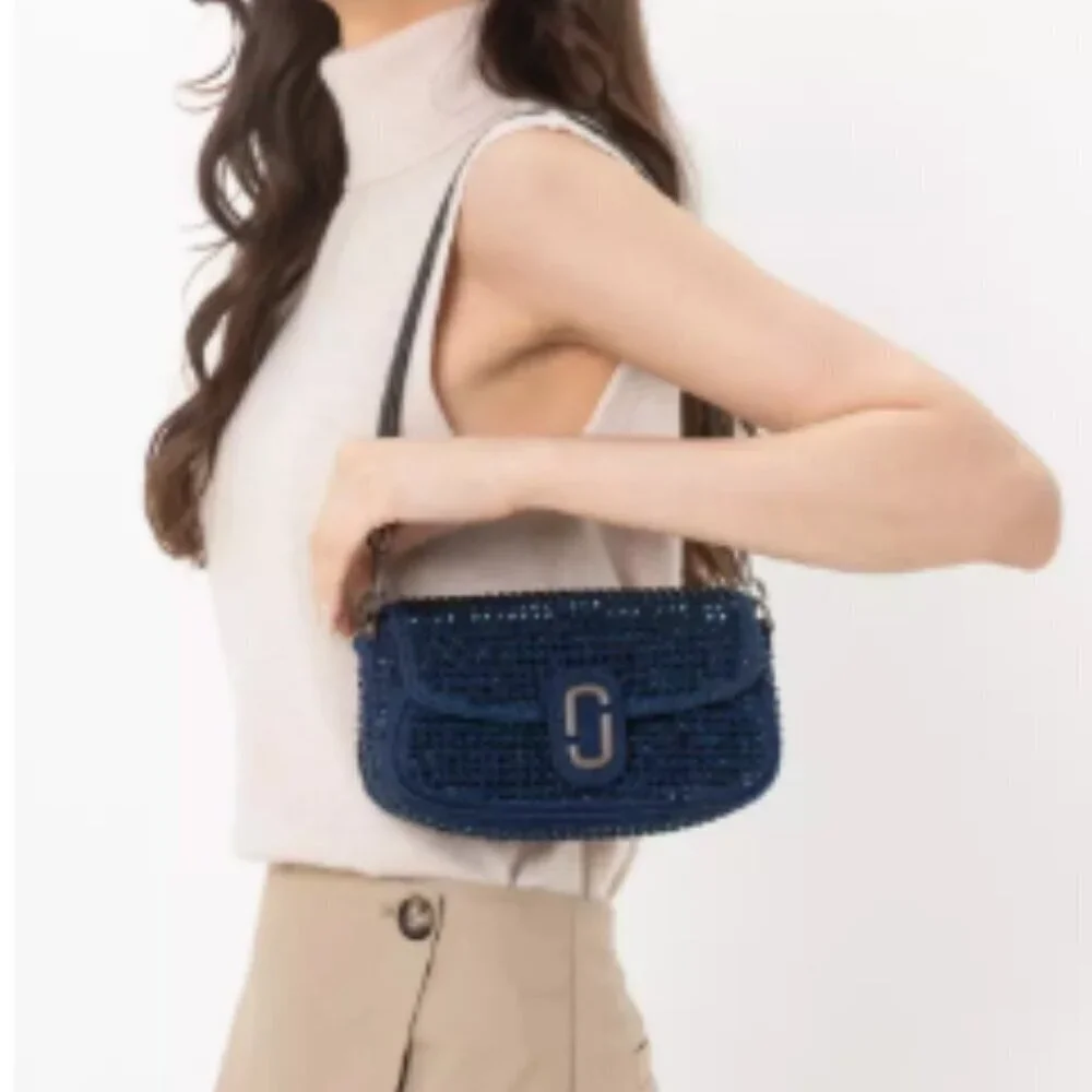 NWT！NEW！Marc Jacobs The Crystal Denim Clover Shoulder Bag -2 straps 3 uses